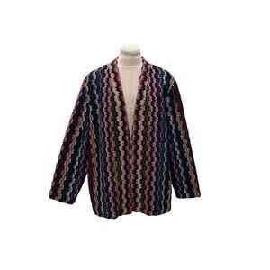 VINTAGE GRAFF California Multicolored Chevron Knit Jacket Size 16 Artsy Boho 90s